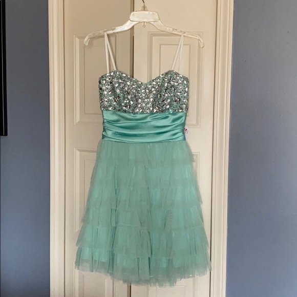 NWT DEB turquoise strapless beaded dress. - Picture 2 of 5